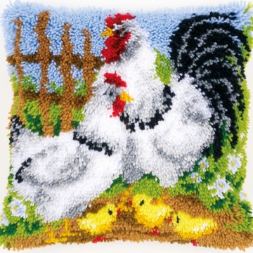 Chicken Family on a Farm - smyrna kussen Vervaco